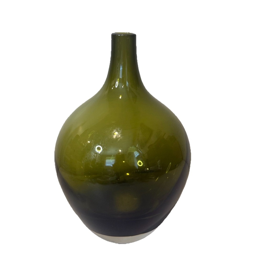 IKEA Salong Bottle Art Glass Vase Johanna Jelenek Olive Green ~8.5" Minimalist